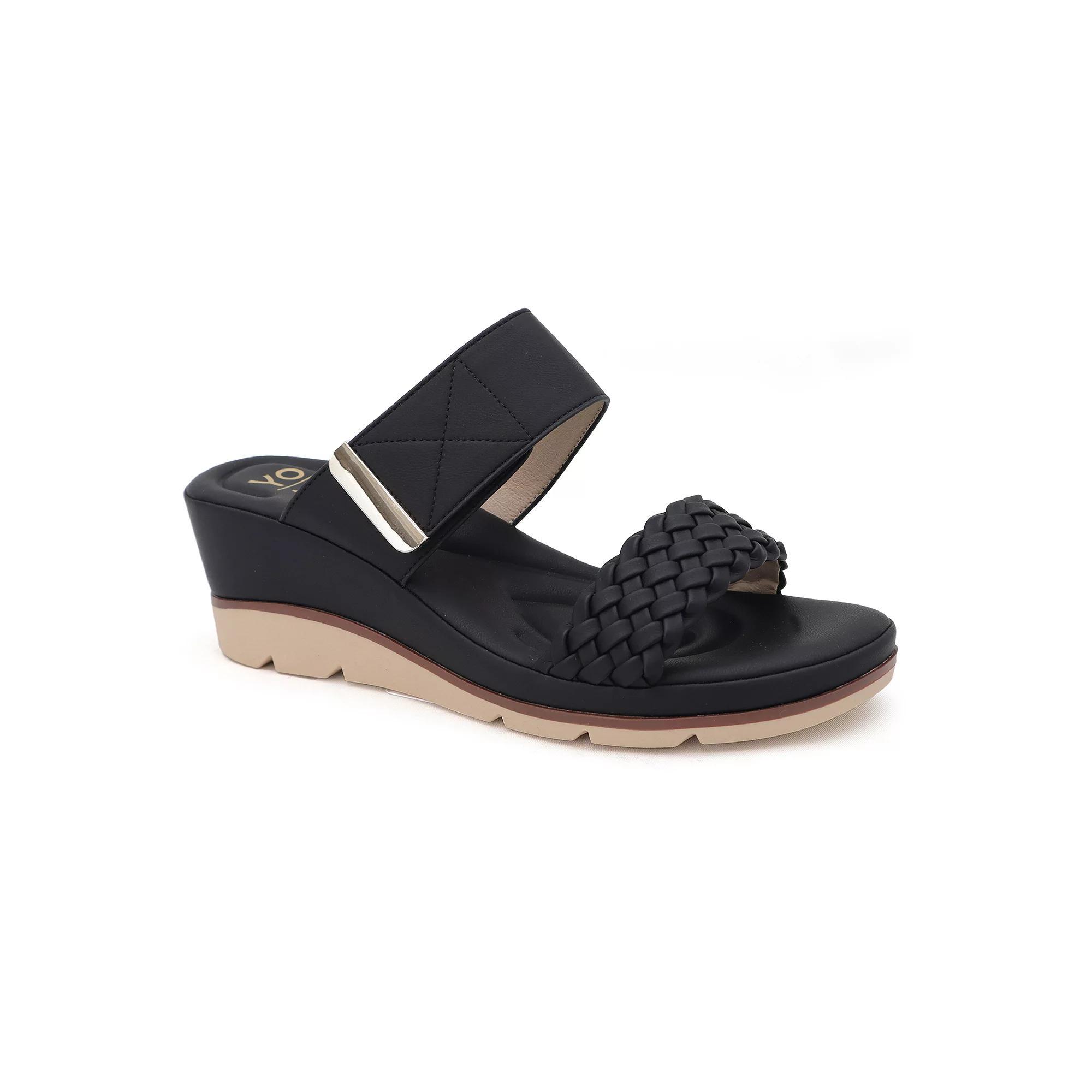 Yoki Sicily-03 Women's Low Wedge Open-Toe Sandals, Size: 6, Black Product Image