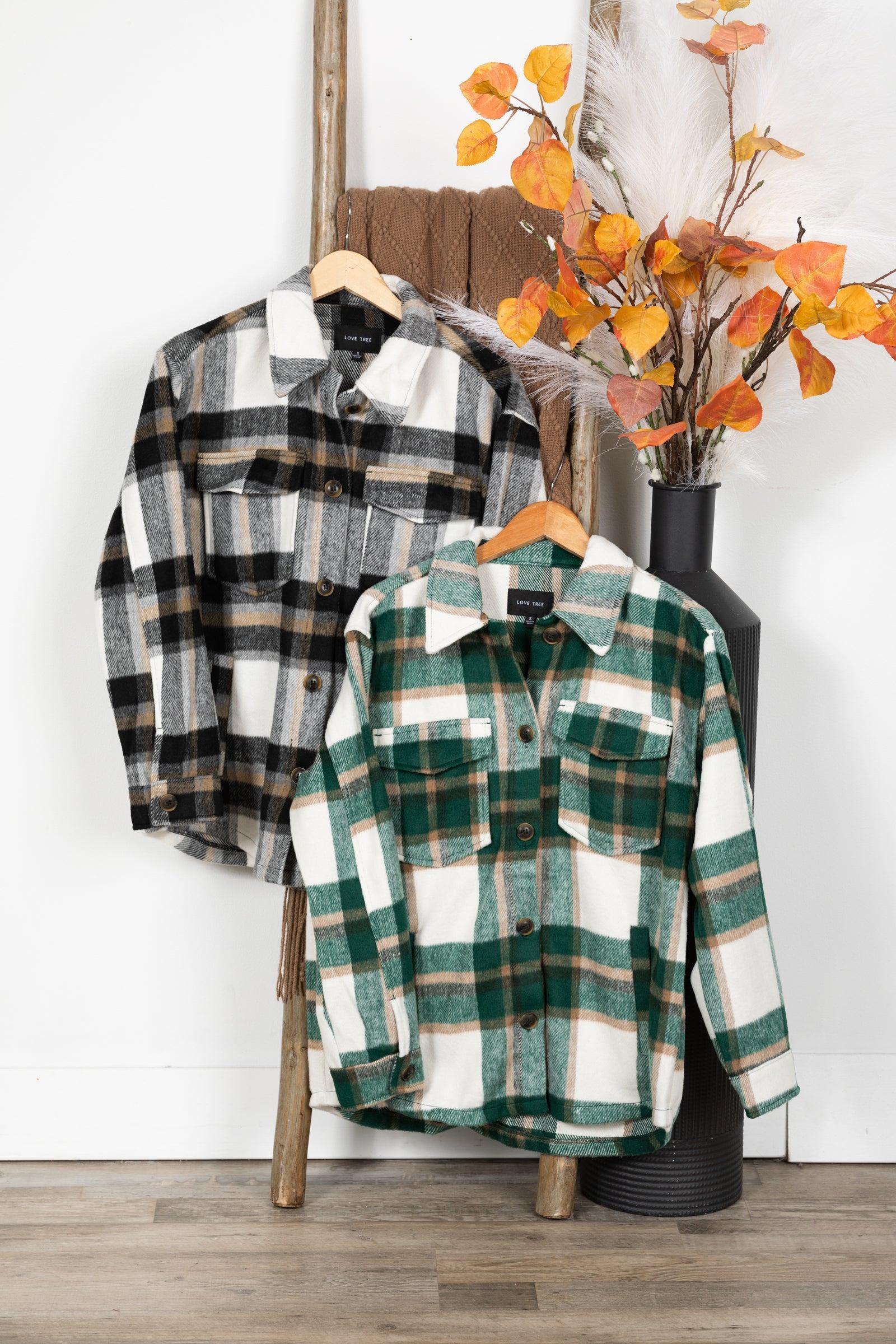 Plaid Button Up Shacket With Side Pockets Product Image