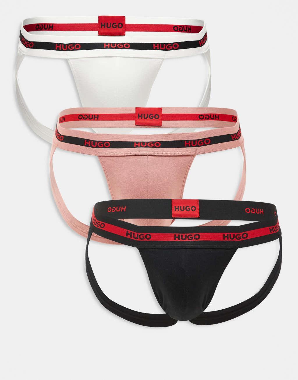 HUGO Bodywear 3-pack jockstrap in white, pink and black Product Image