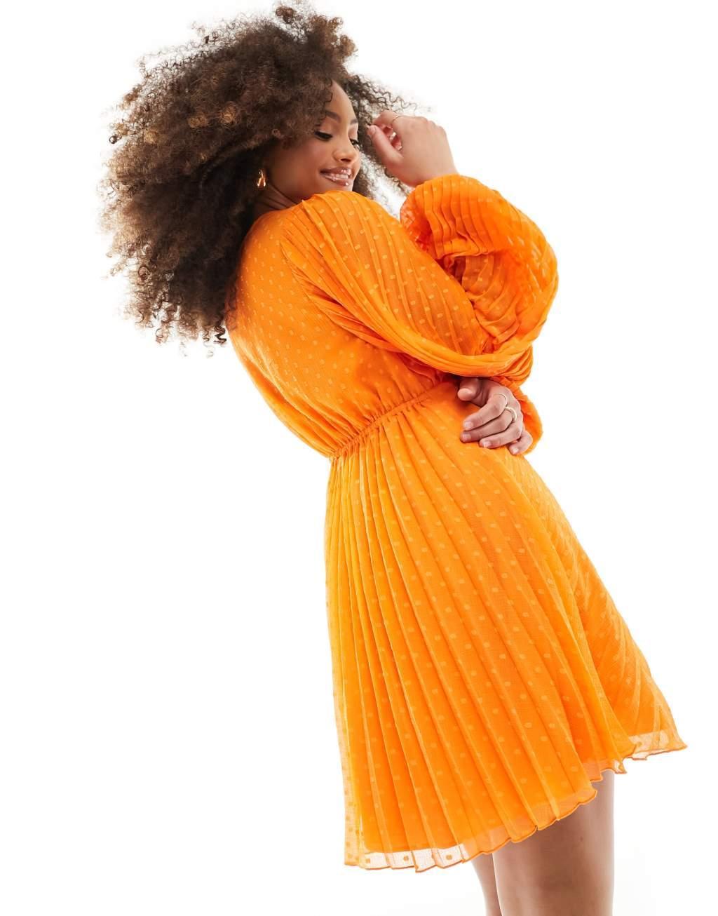 ASOS DESIGN pleated textured chiffon wrap button detail mini dress Product Image