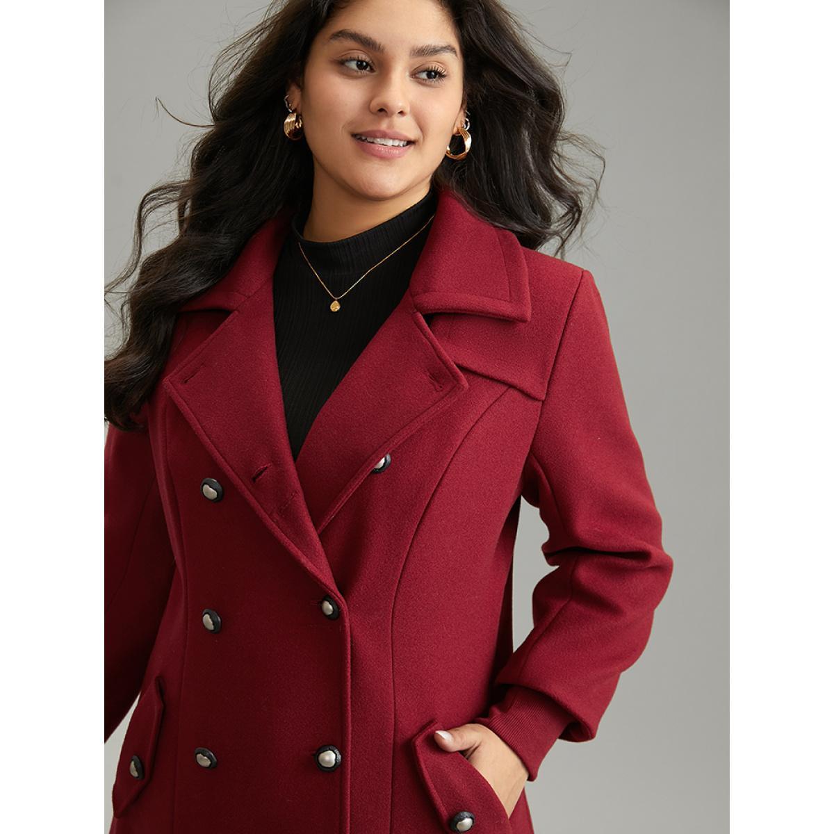 Plus Size Plain Lapel Collar Double Breasted Coat Women Scarlet Casual Lined Ladies Dailywear Winter Coats BloomChic 14-16/1X Product Image