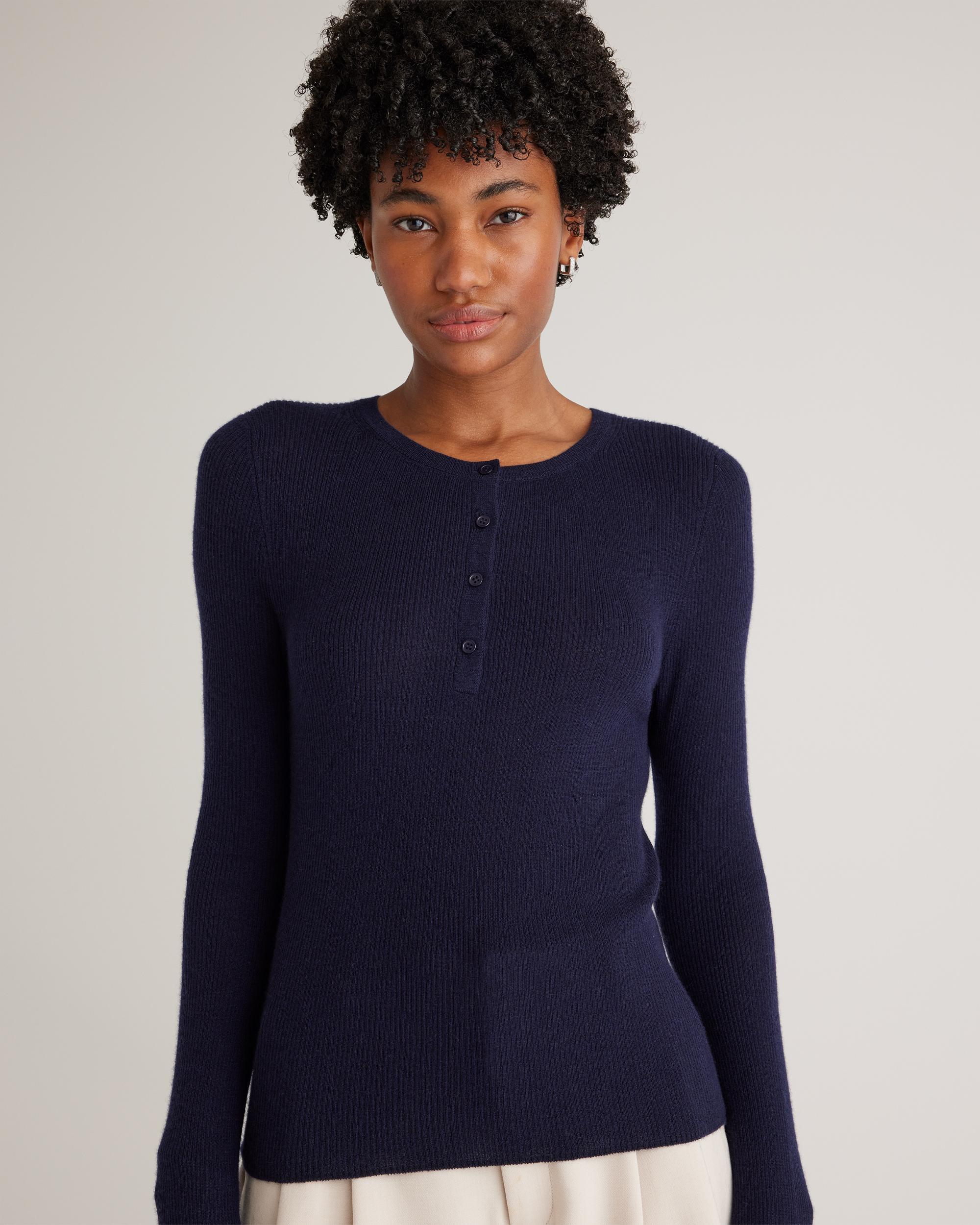 Quince | Women's Featherweight Cashmere Ribbed Henley Sweater Product Image