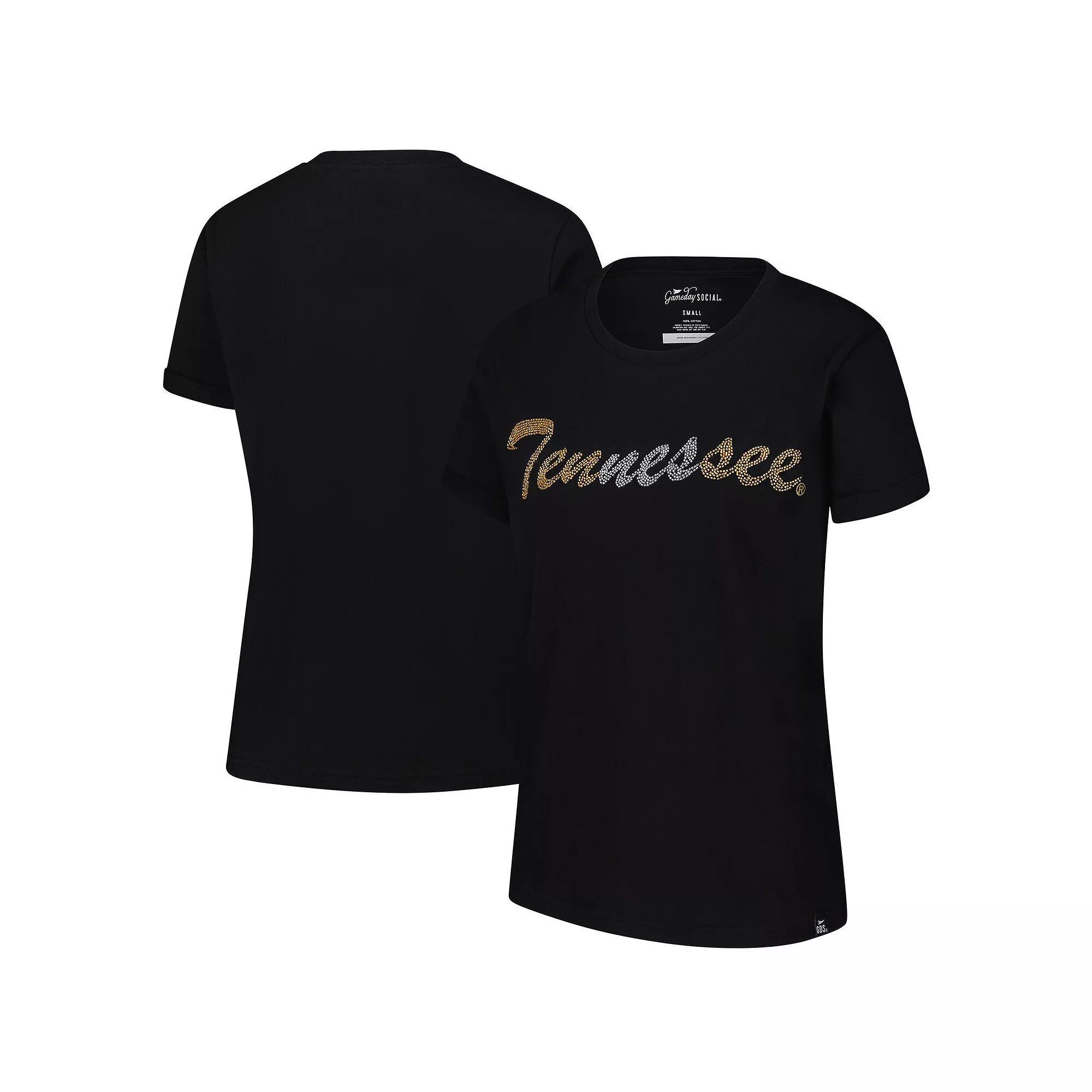 Women's Gameday Social  Black Tennessee Volunteers Hand Sewn Beaded Script T-Shirt, Size: Medium Product Image