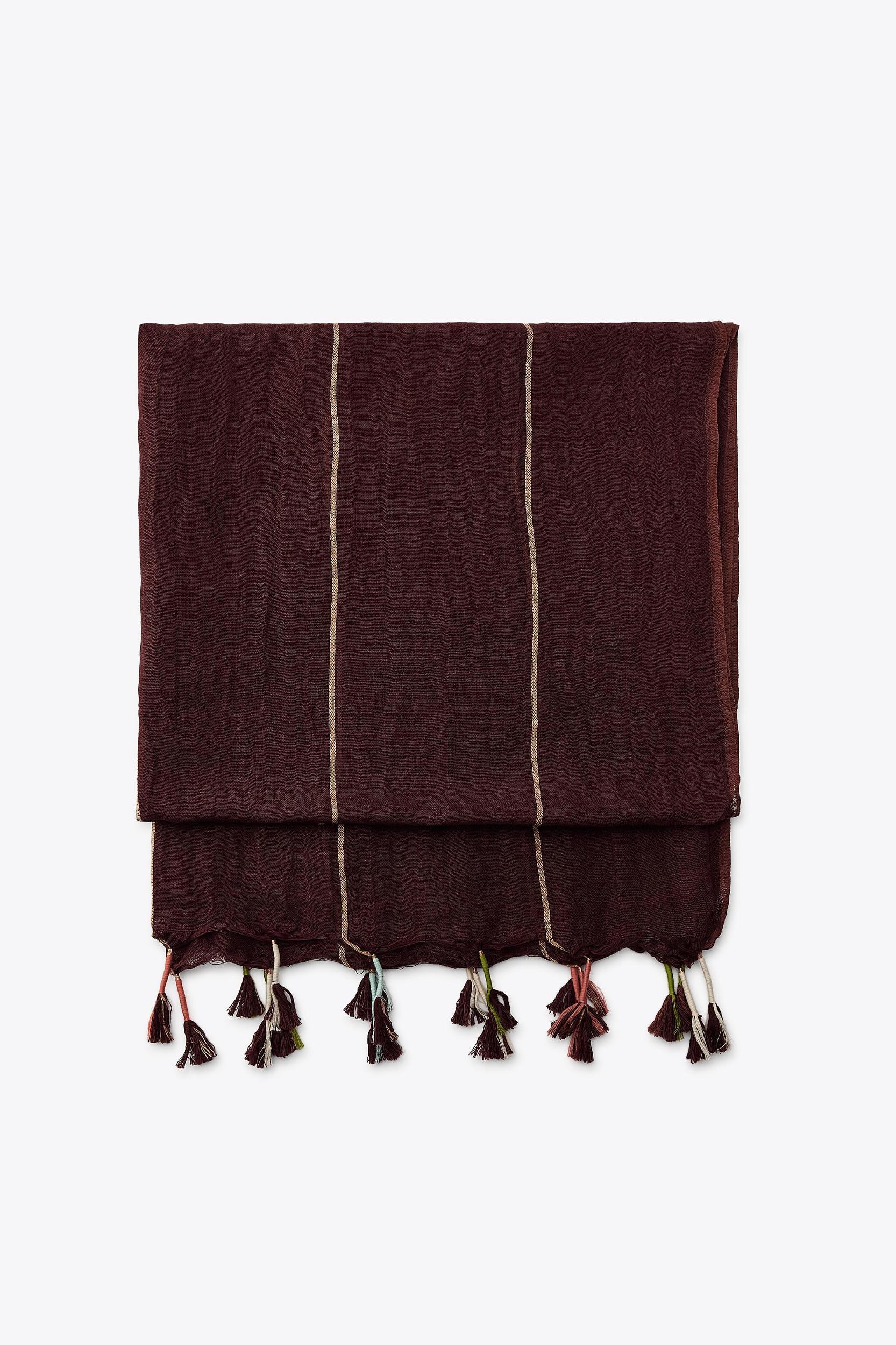 STRIPED FRINGED LINEN BLEND SCARF Product Image