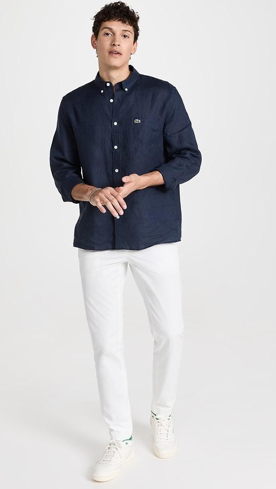 Lacoste Regular Fit Linen Casual Button Down Shirt | Shopbop Product Image