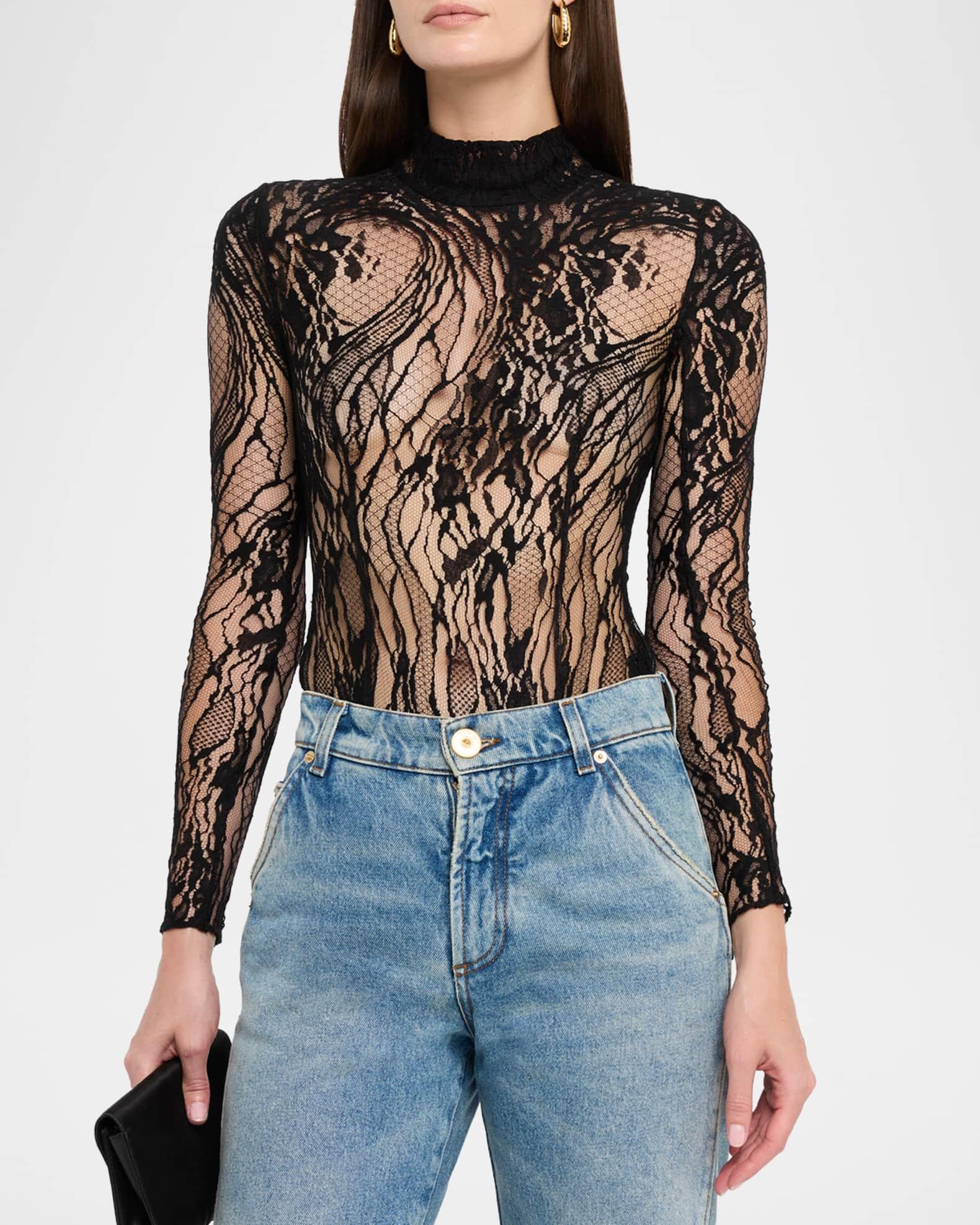 Turtleneck Lace Long-Sleeve Bodysuit Product Image