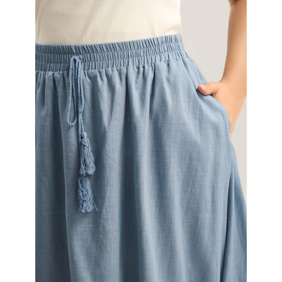 Plus Size Waist-Tie Tassel Plain Maxi Skirt Women Stone Loose No stretch Side seam pocket Everyday-Casual Skirts BloomChic 12/L Product Image