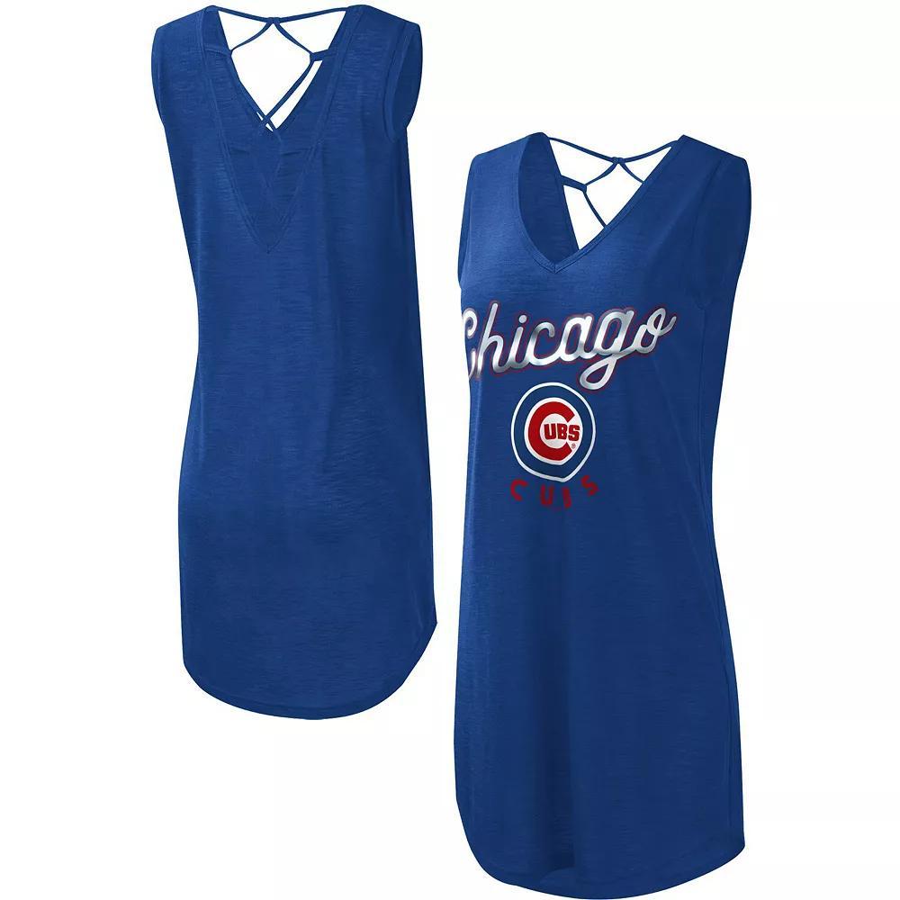 Women's G-III 4Her by Carl Banks Royal Chicago Cubs Game Time Slub Beach V-Neck Cover-Up Dress, Size: Medium, Blue Product Image