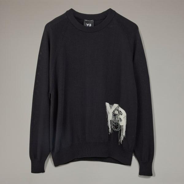 adidas Y-3 Logo Knit Crew Sweatshirt Black L Unisex Product Image