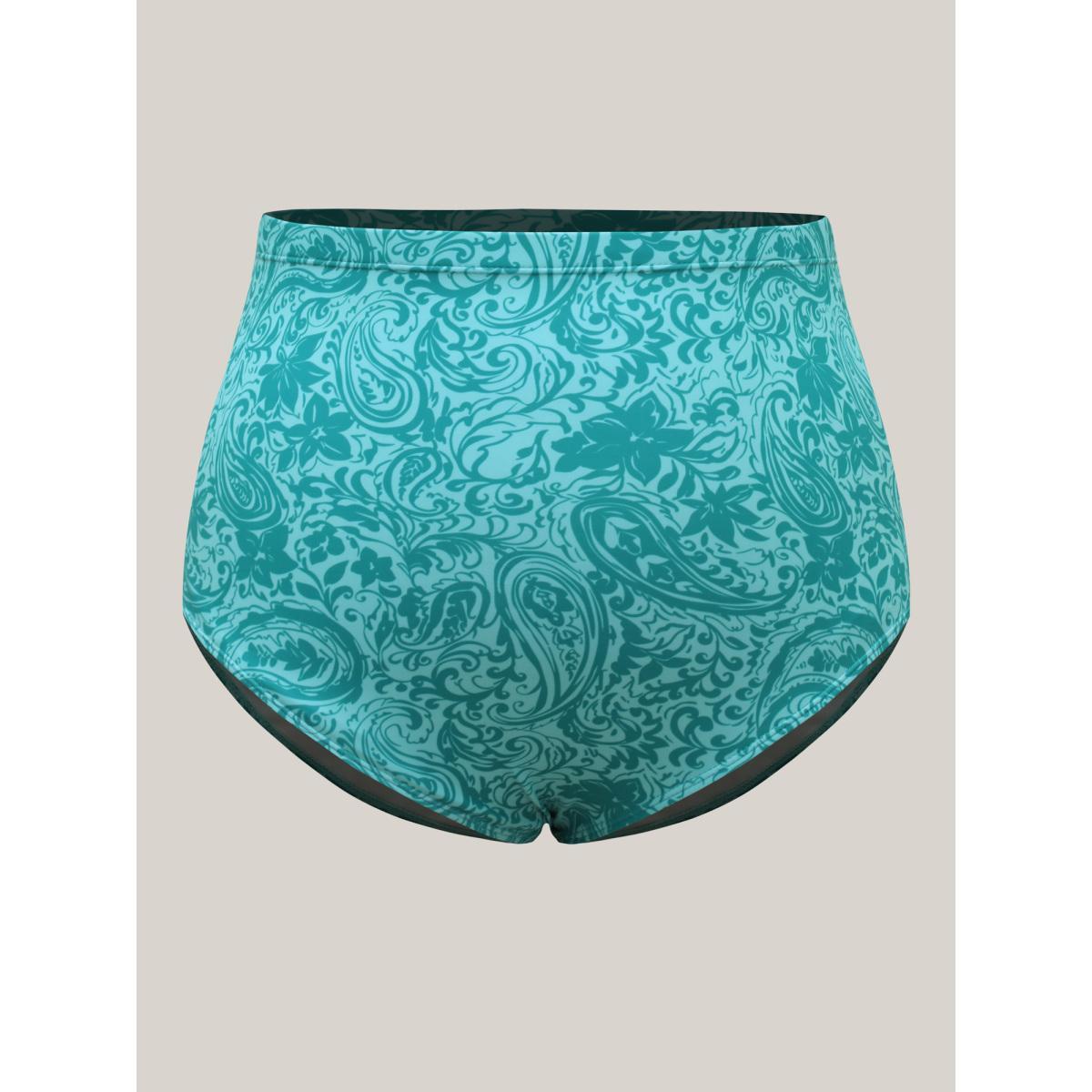 Plus Size Paisley Print Twist Front Swim Dress Women's Swimwear Turquoise Beach Bodycon U-neck High stretch Curve Swim Dresses BloomChic 30/6X Product Image