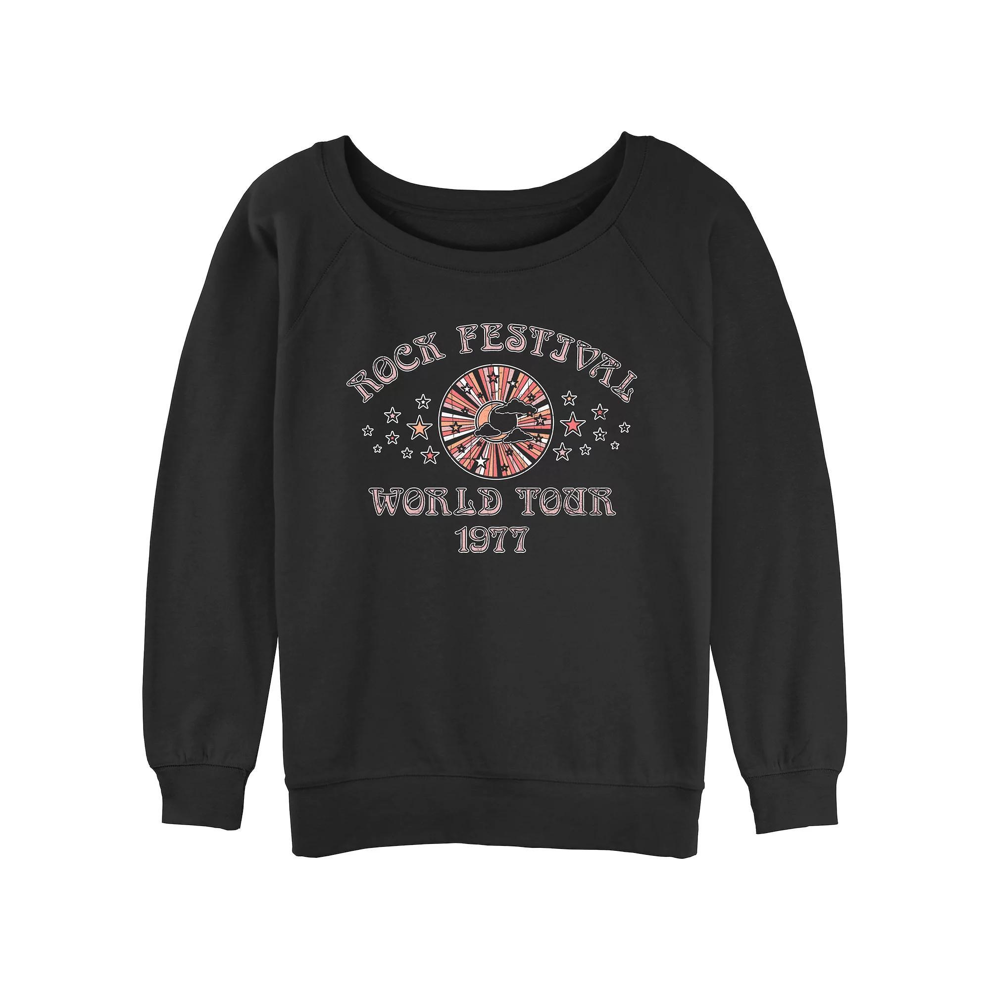 Juniors' Rock Festival World Tour 1977 Slouchy Terry Graphic Pullover, Women's, Size: Small, Black Product Image