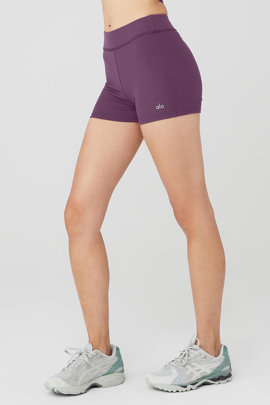 Goddess Ribbed High-Waist Hot Short - Dark Plum Female Product Image