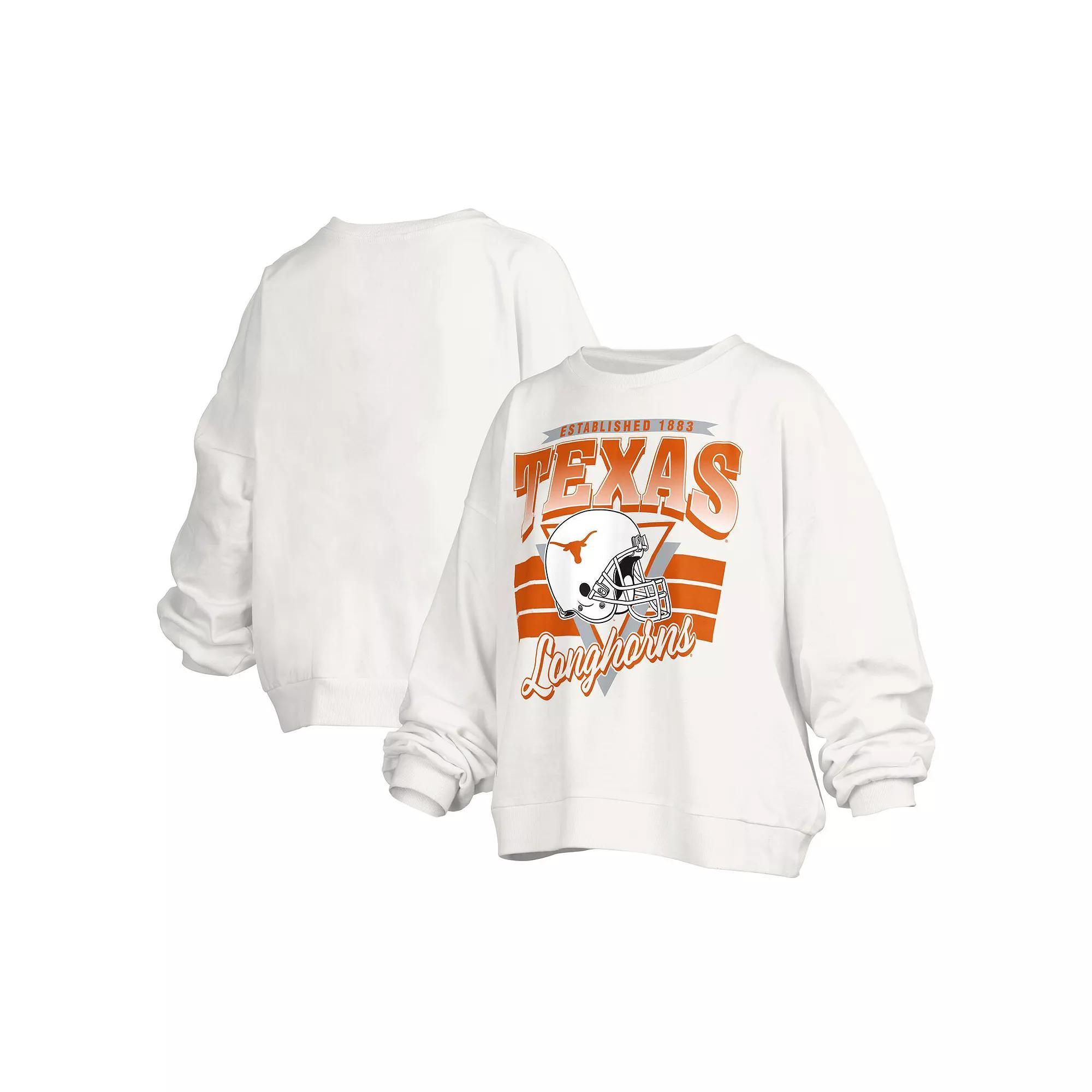 Women's Pressbox White Texas Longhorns Janice Retro Logo Oversized Pullover Sweatshirt, Size: XL Product Image