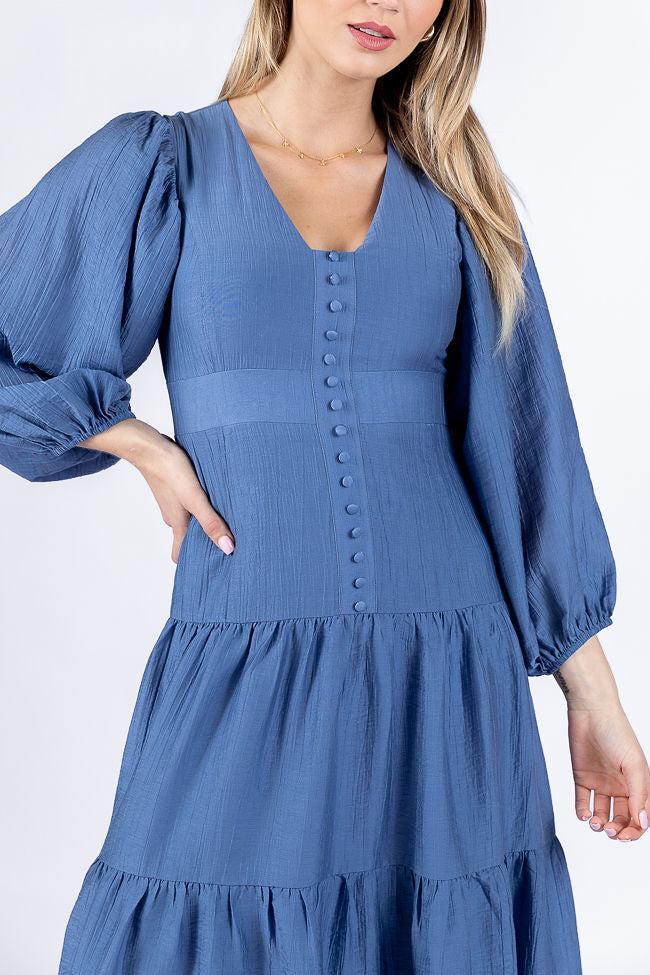 Enchanting Moments Blue Button Detail Maxi Dress FINAL SALE Product Image