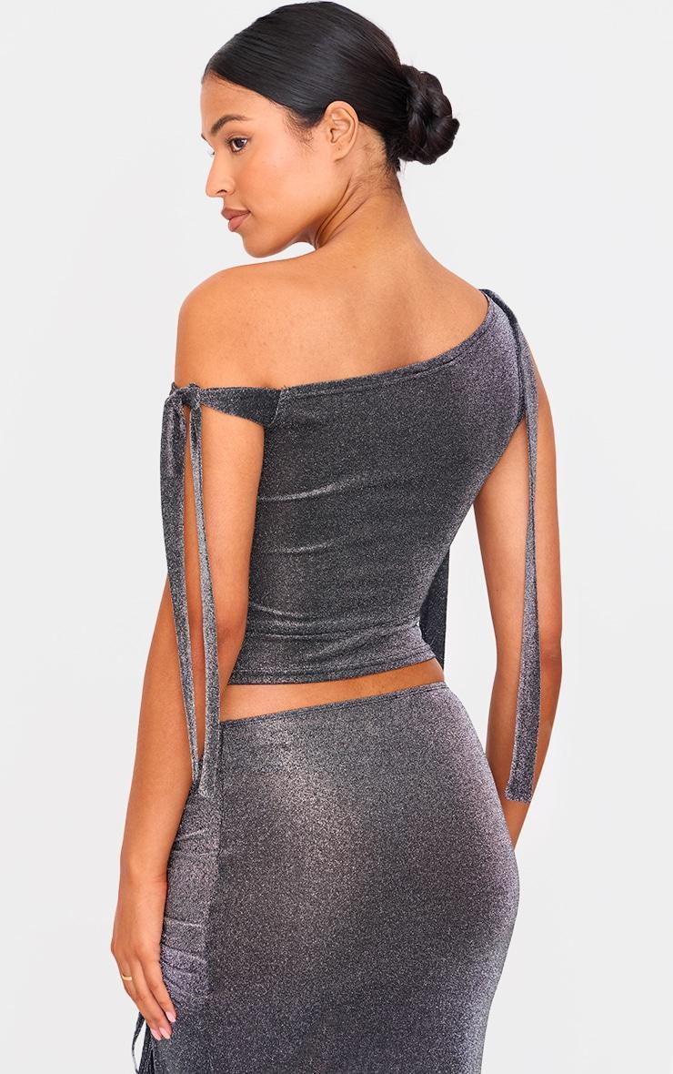 Tall Black Glitter Tie Side Crop Top Product Image