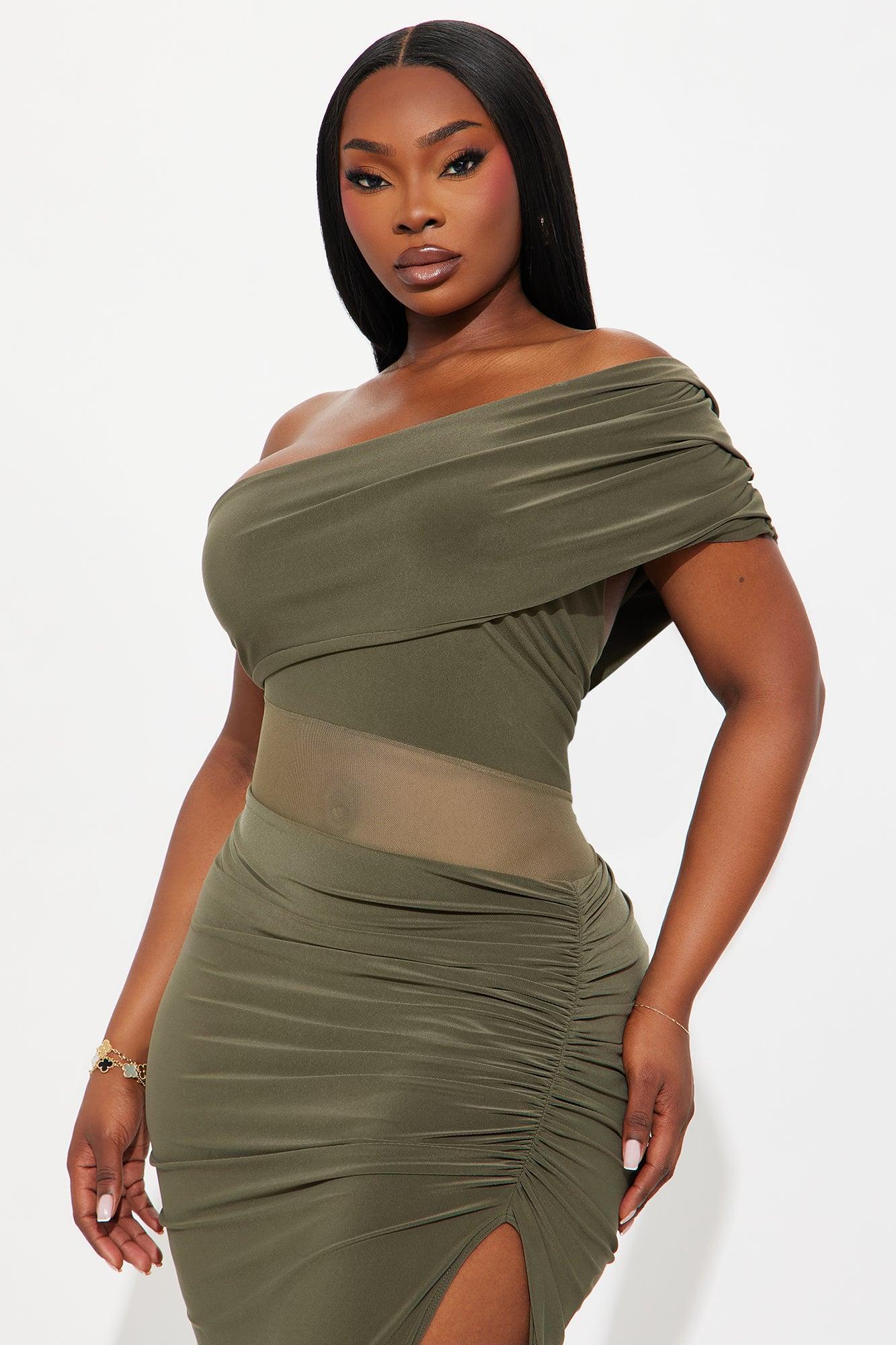 Over It One Shoulder Maxi Dress - Olive Product Image