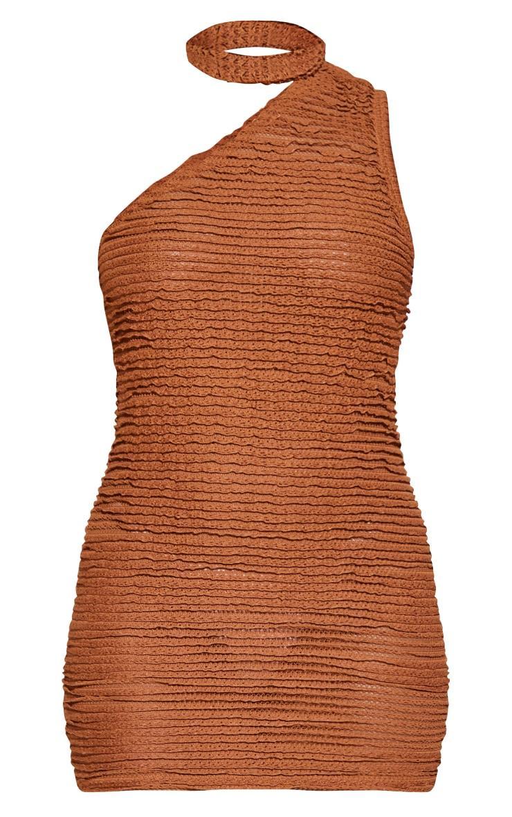 Petite Brown Textured Ruched Mini Dress Product Image