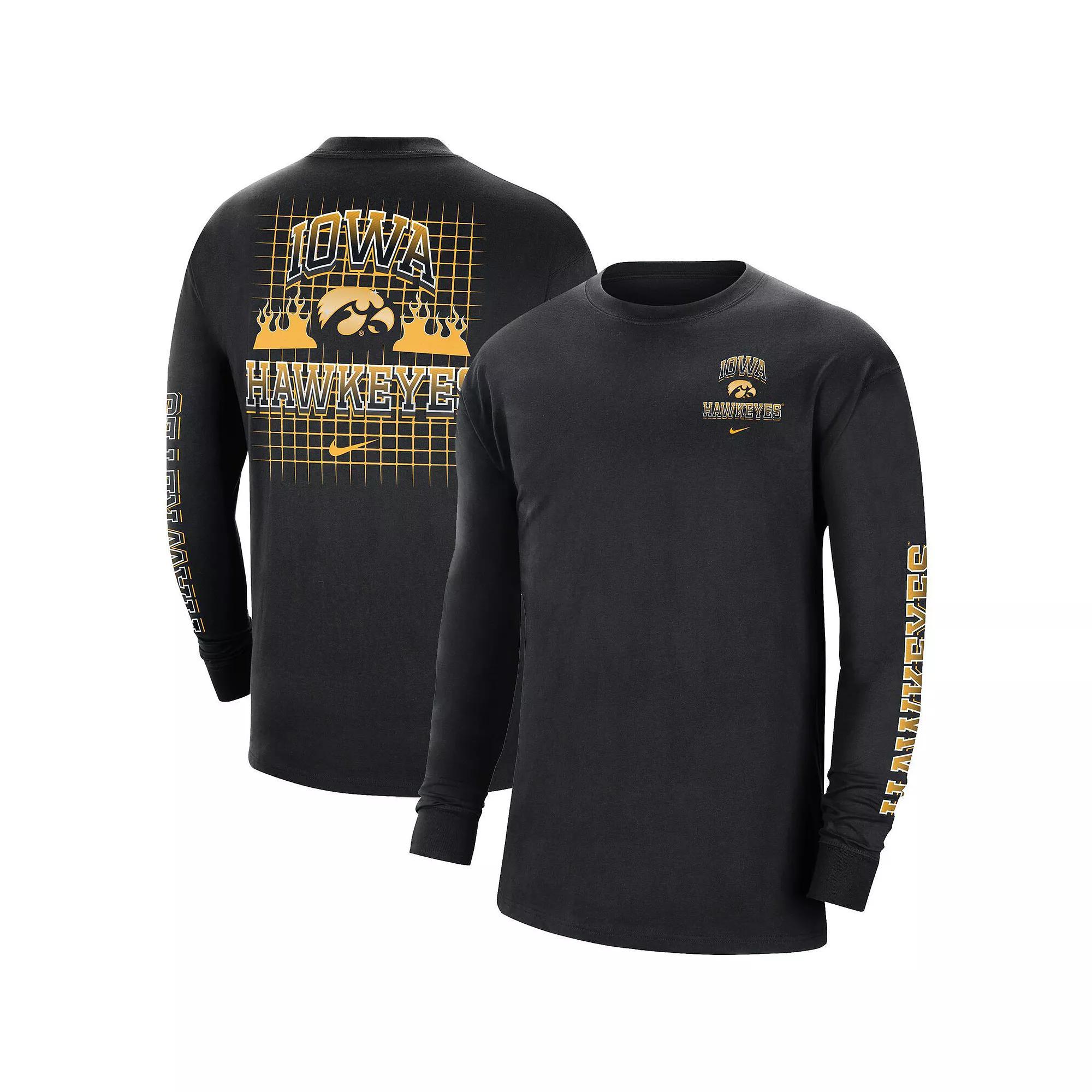 Men's Nike Black Iowa Hawkeyes Tour Max 90 Long Sleeve T-Shirt, Size: Small Product Image