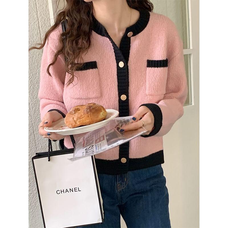 Round Neck Two Tone Cardigan Product Image