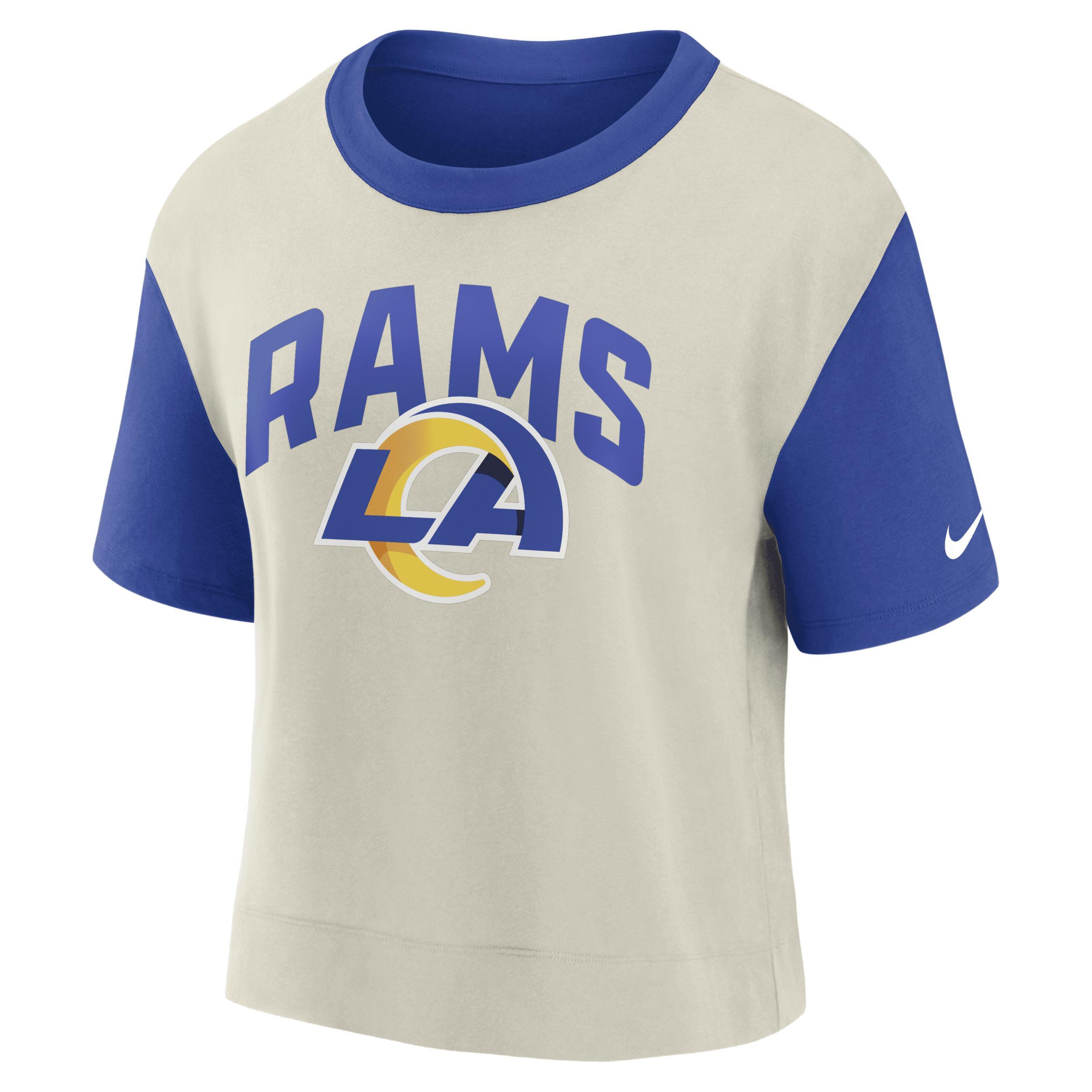 Women's Nike Royal/Bone Los Angeles Rams High Hip Fashion T-Shirt, Size: XL, Blue Product Image