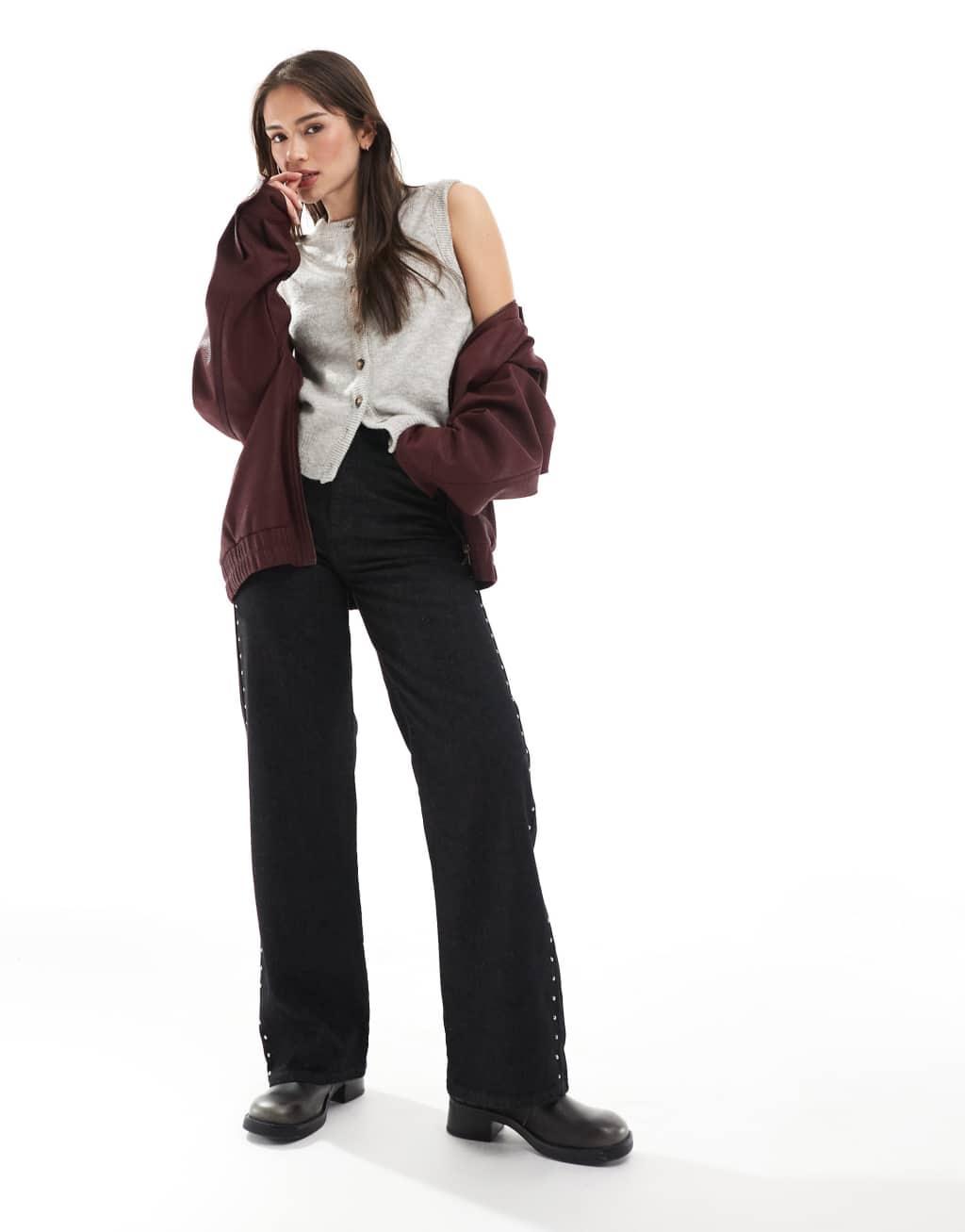 Stradivarius knit cardigan vest in gray Product Image