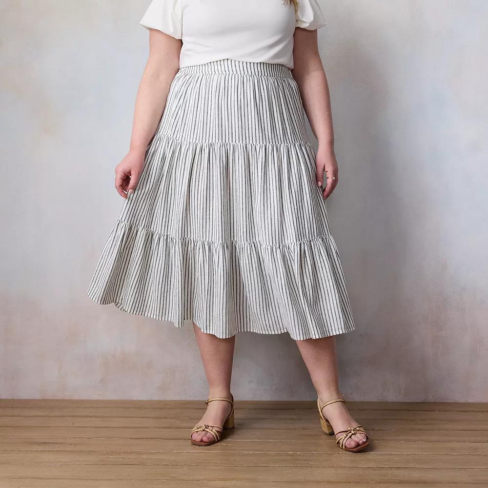 Plus Size LC Lauren Conrad Three Tier Midi Skirt, Women's, Size: 1XL, Aspen Picnic Stripe Product Image