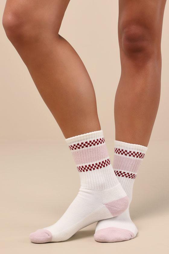 Checker White and Rose Pink Flag Crew Socks Product Image
