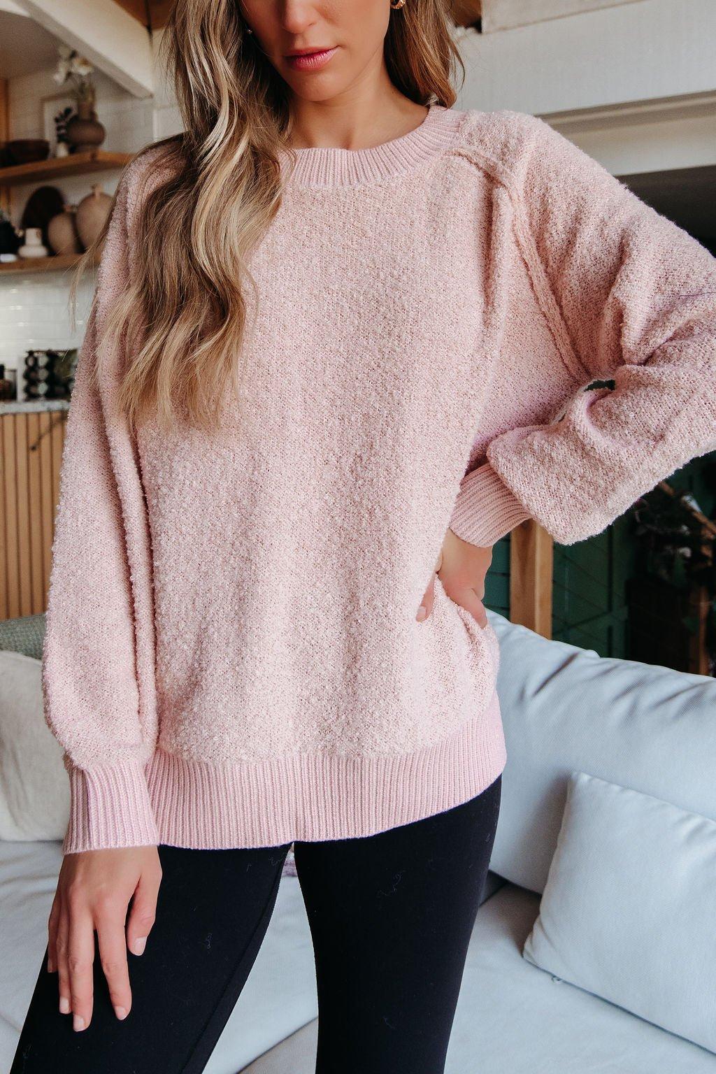 Fuzzy Pink Ribbed Pullover Sweater Product Image