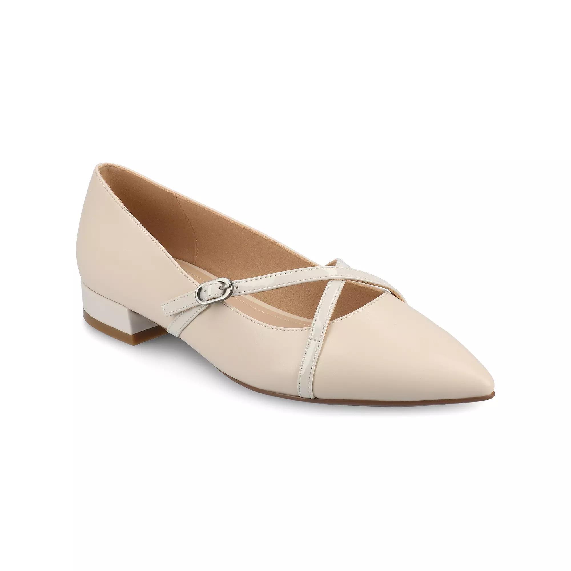 Journee Camby Pointed Toe Covered Block Heel Womens Dress Flats Ivory Product Image