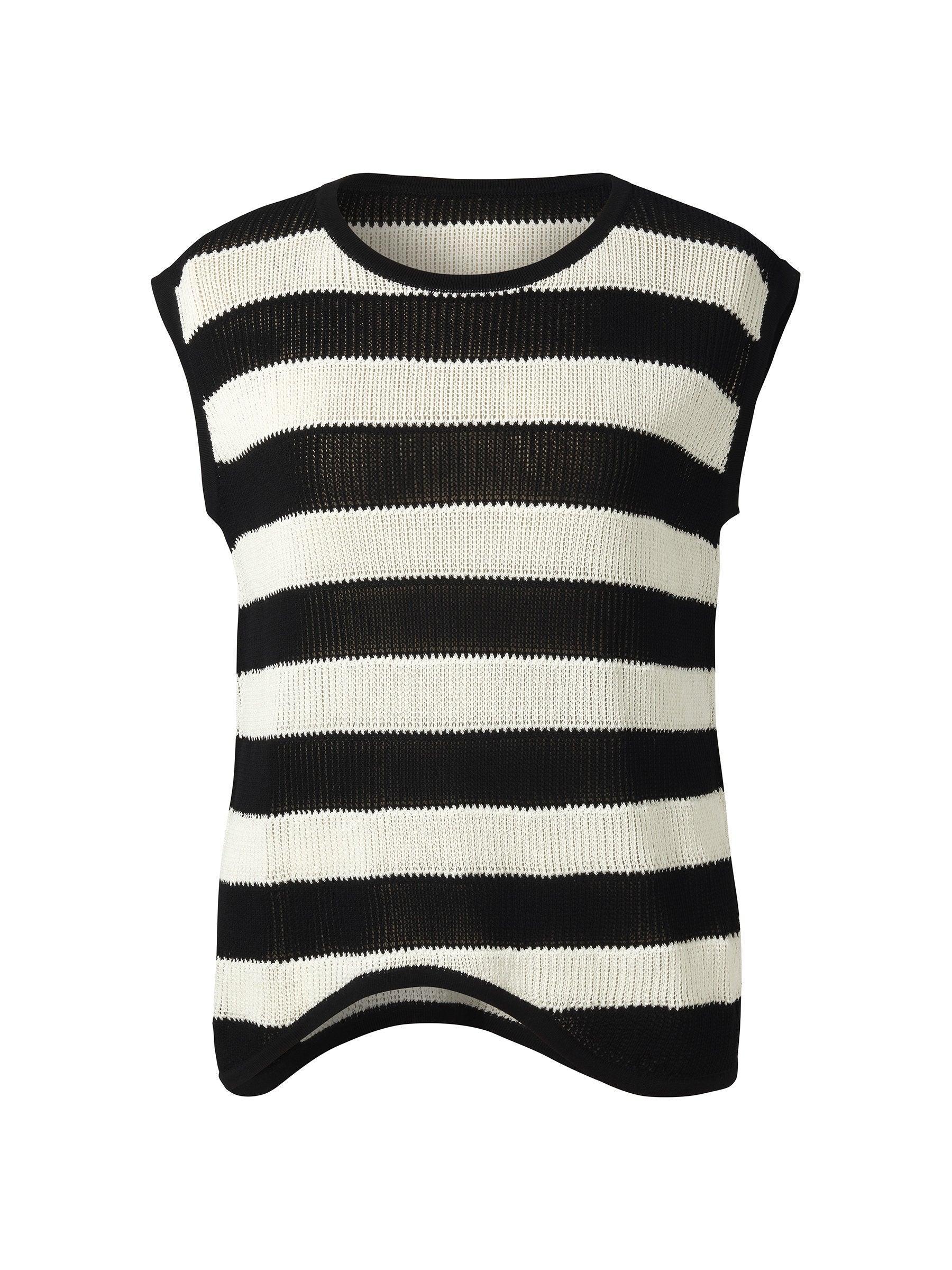 Tencel Blend Stripe Curved Hem Women Knit Tank Top Product Image