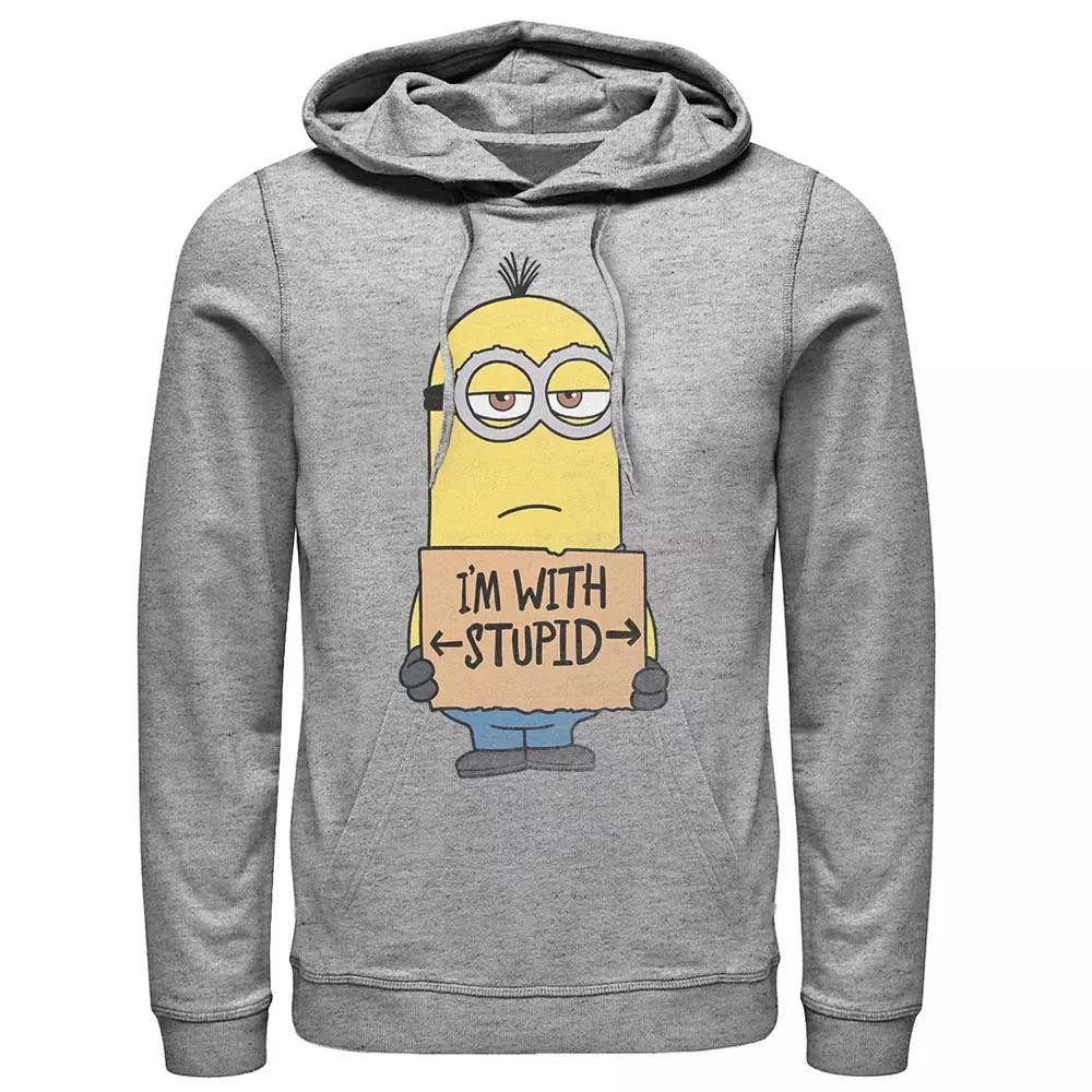 Mens Despicable Me Minions Kevin Im With Stupid Pullover Hoodie Athletic Grey Product Image