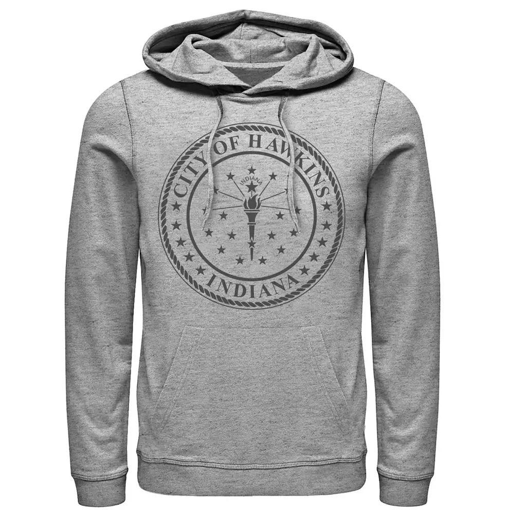 Men's Netflix Stranger Things City Of Hawkins Indiana Seal Hoodie, Size: XXL, Athletic Grey Product Image