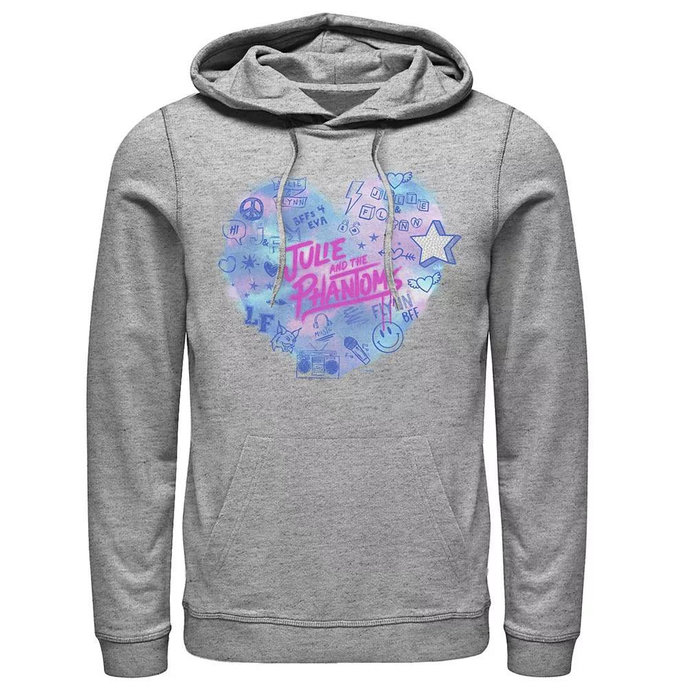 Men's Julie And The Phantoms Airbrush Heart Logo Hoodie, Size: XL, Athletic Grey Product Image
