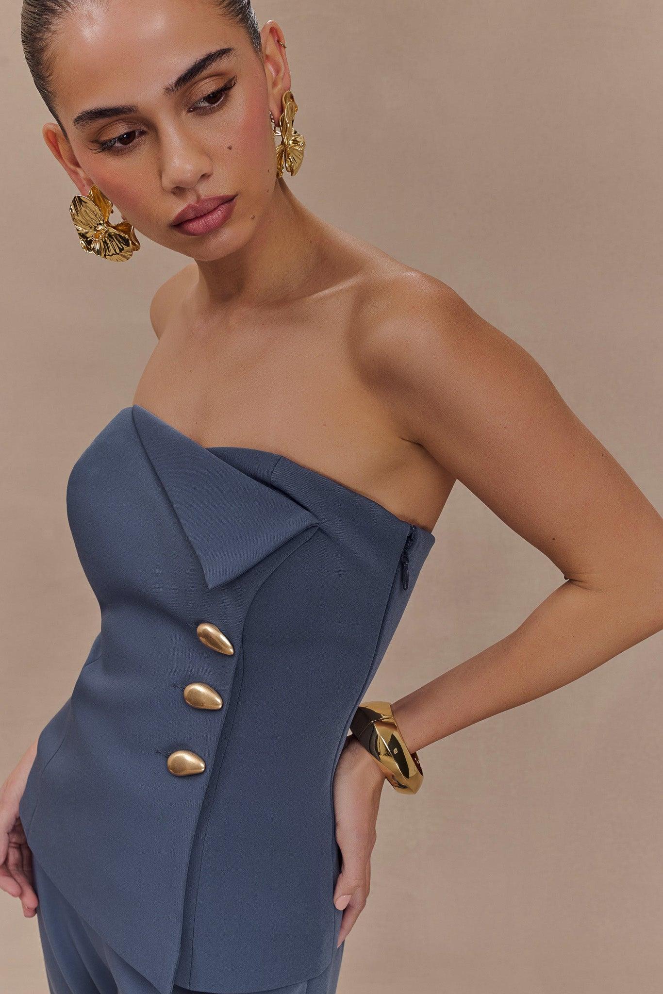 Lindie Strapless Suiting Top - Steel Product Image