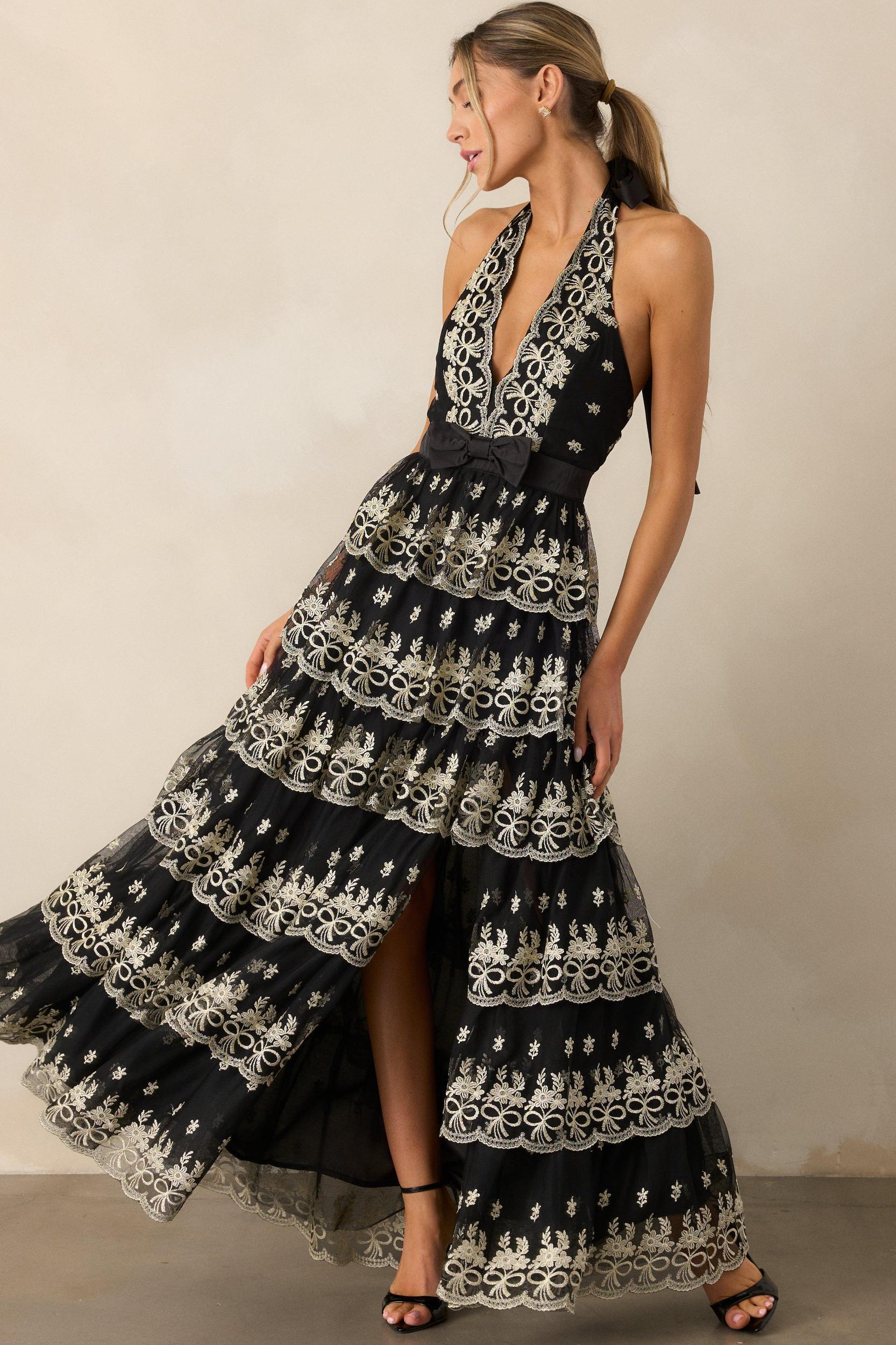 Dancing Under The Stars Black Tiered Maxi Dress Product Image