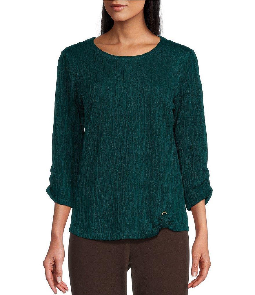 Allison Daley Short Sleeve Keyhole Neck Diamond Eyelet Side Tie Front Knit Top Product Image