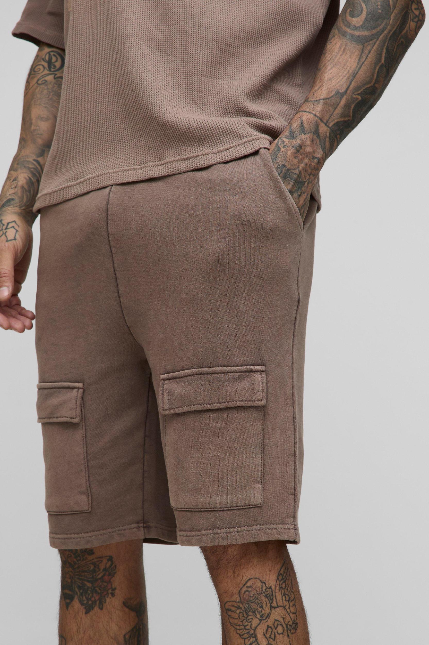 Tall Loose Fit Cargo Acid Wash Jersey Shorts | boohooMAN USA Product Image
