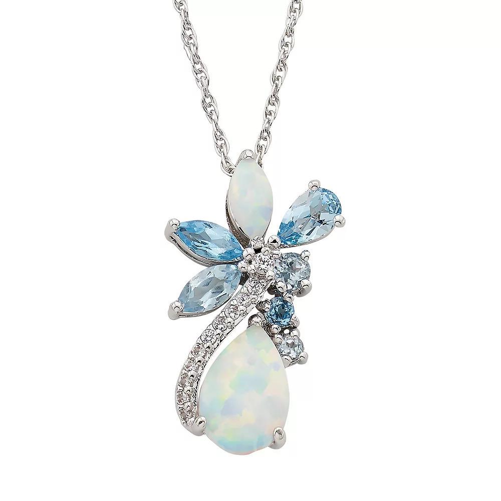 Sterling Silver Lab-Created Opal & Blue Topaz Cluster Pendant Necklace, Women's, Size: 18" Product Image