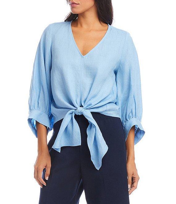 Karen Kane Blouson Sleeve Linen Tie-Front Top Product Image