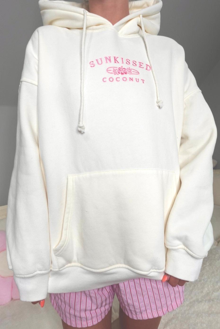 Ivory and Hibiscus Pink Sunkissedcoconut Logo Embroider Hoodie Girls Product Image