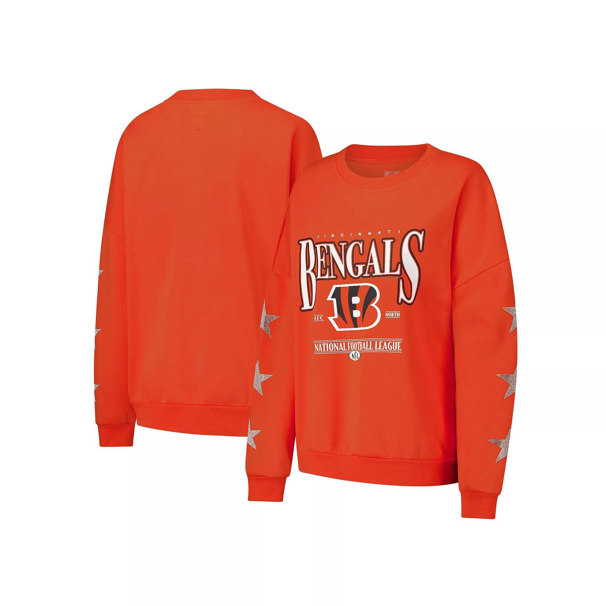 Women's Gameday Couture Orange Cincinnati Bengals Rhinestone Star Sleeve Settle the Score Tri-Blend Pullover Sweatshirt, Size: Large Product Image