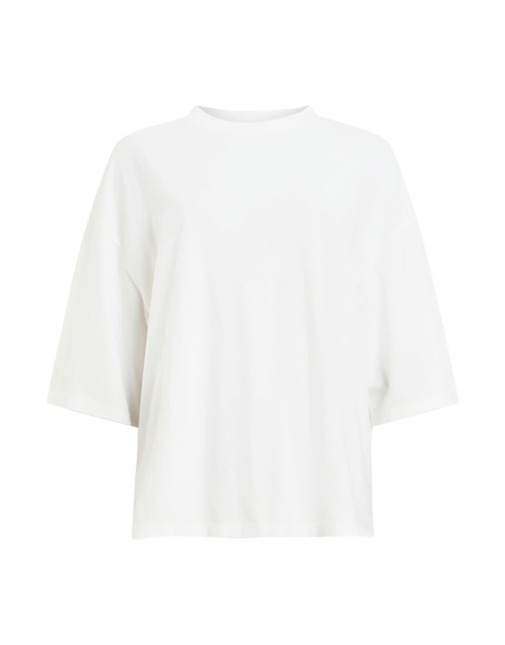 AllSaints Amelie Underground relaxed T-shirt with sequin back logo in white Product Image
