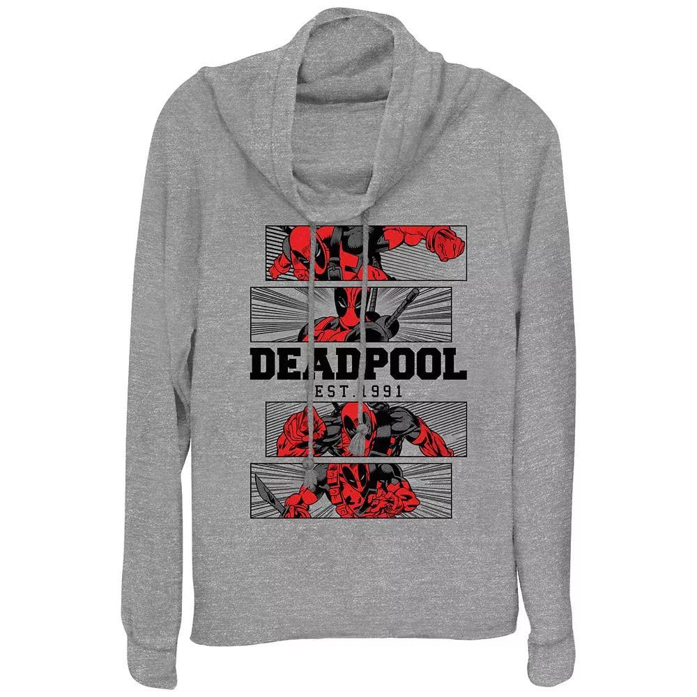 Plus Size Marvel Deadpool Est. 1991 Cowlneck Graphic Lightweight Long Sleeve, Women's, Size: 1XL, Gray Grey Product Image
