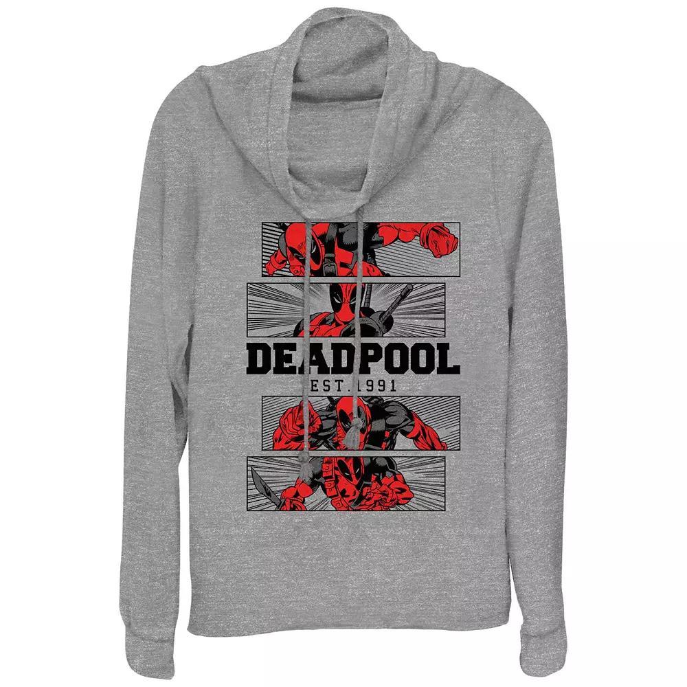 Plus Size Marvel Deadpool Est. 1991 Cowlneck Graphic Lightweight Long Sleeve, Women's, Size: 1XL, Gray Grey Product Image