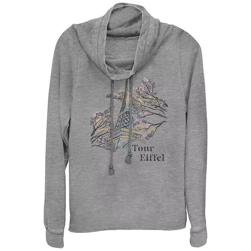 Women's Plus Eiffel Tower Sketch Cowlneck Graphic Lightweight Long Sleeve, Girl's, Size: 1XL, Gray Grey Product Image