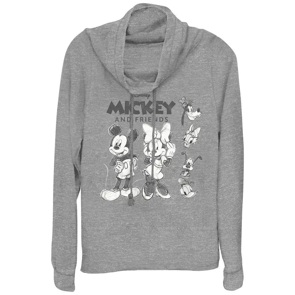 Disney's Mickey Mouse And Friends Sketches Women's Cowlneck Graphic Lightweight Long Sleeve, Size: Small, Gray Grey Product Image