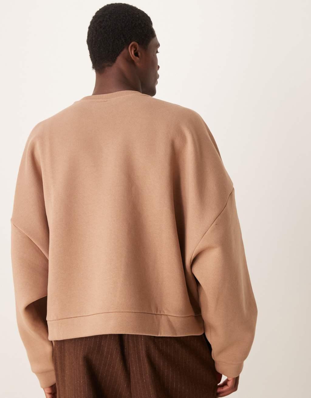 ASOS DESIGN extreme oversized cropped sweatshirt in mushroom Product Image