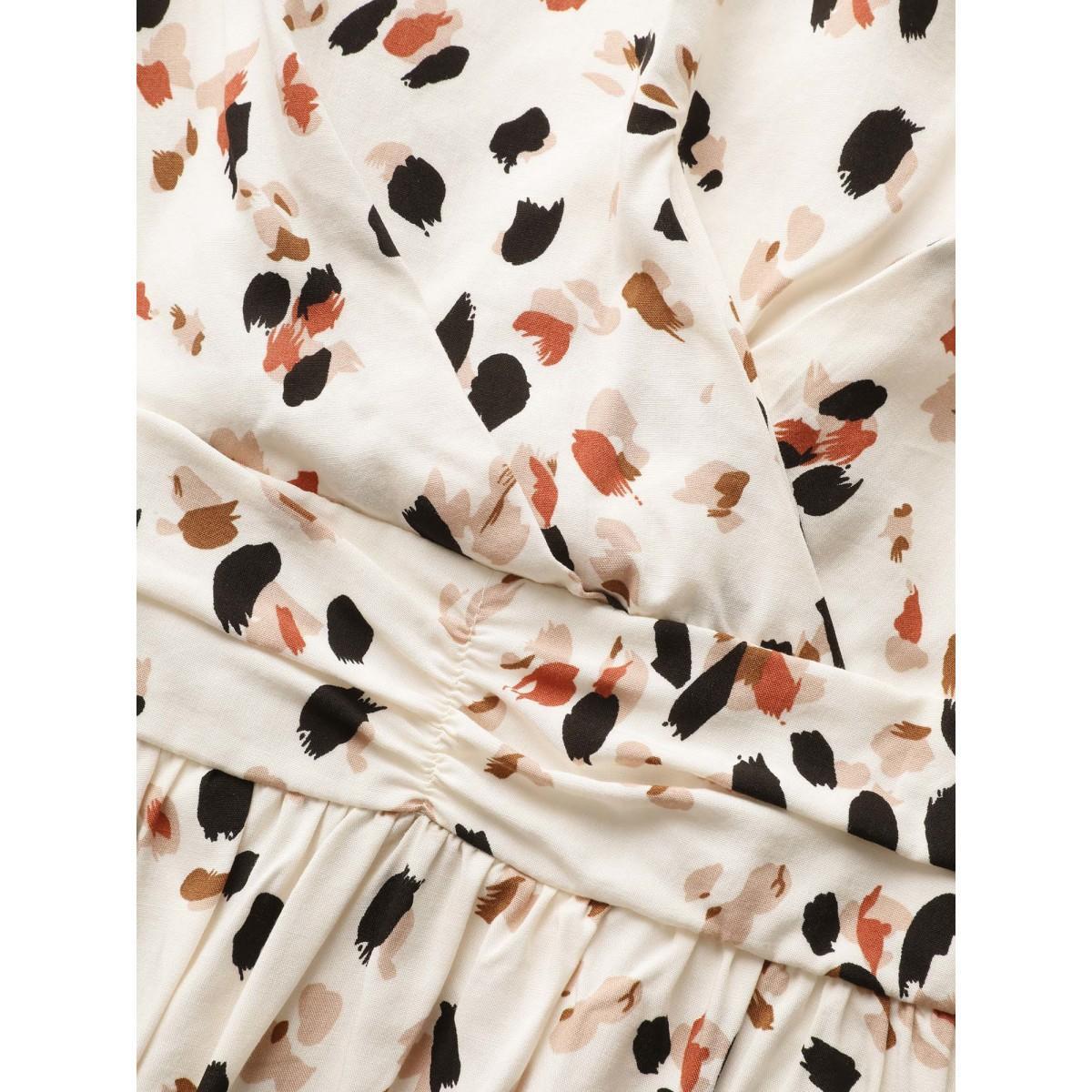 Plus Size Allover Print Pocket Flutter Crossover Ruched Tank Dress Apricot Women Elegant Twist Round Neck Sleeveless Curvy Midi Dress BloomChic 14-16/1X Product Image