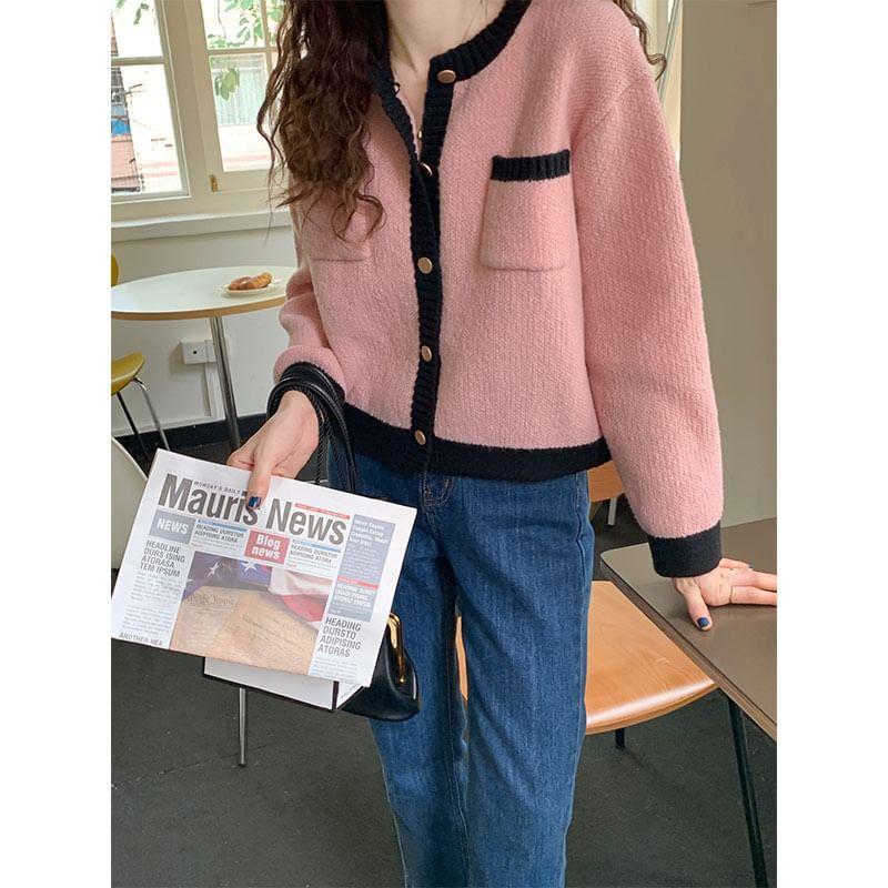 Round Neck Two Tone Cardigan Product Image
