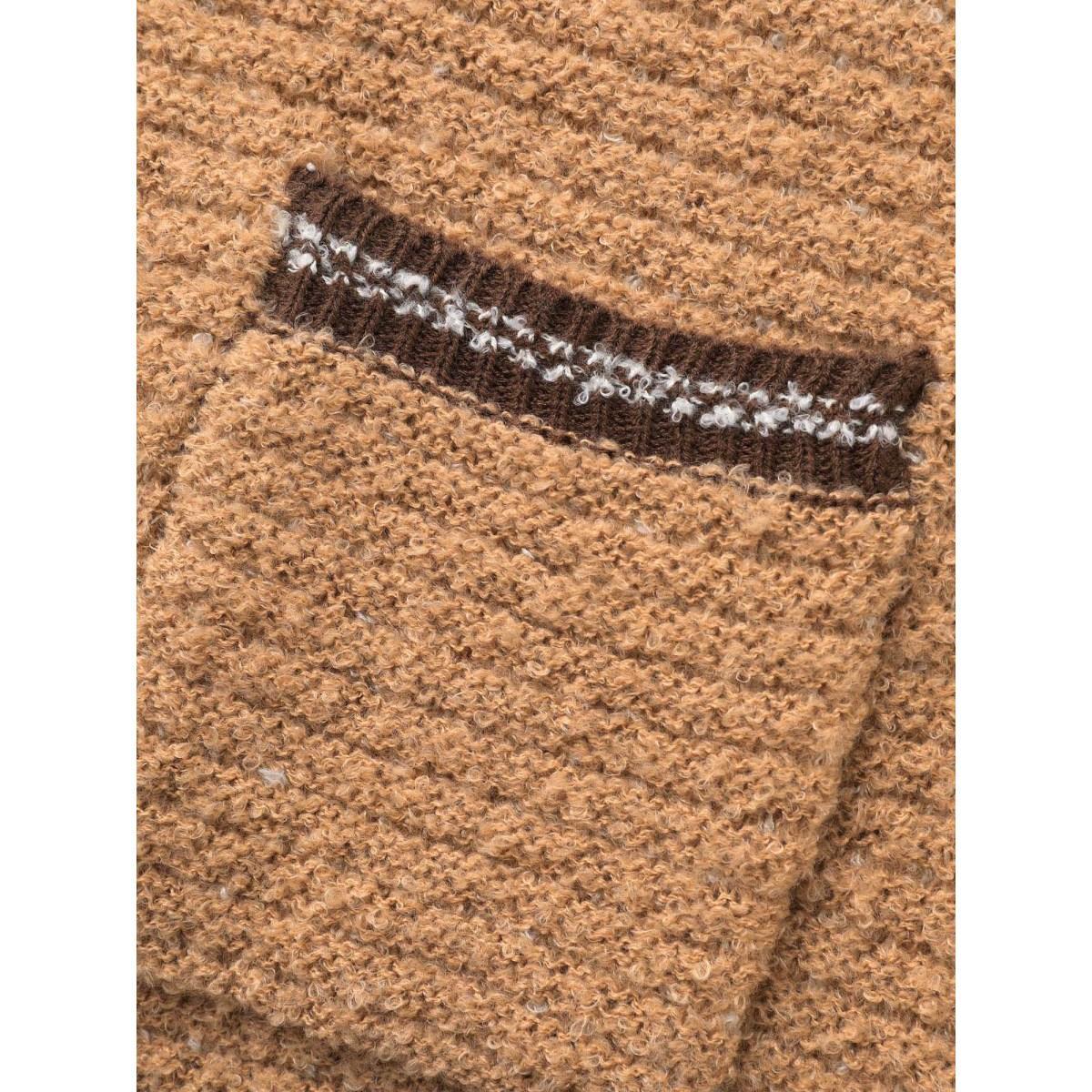 Plus Size Texture Contrast Drop Shoulder Sleeve Cardigan LightBrown Women Casual Loose Long Sleeve Everyday Cardigans BloomChic 14-16/1X Product Image